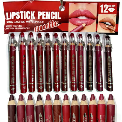 12Pcs Matte Lip Liner With Sharpener Set Waterproof Smudgeproof Precise Contour Lipstick Pens 🖌️